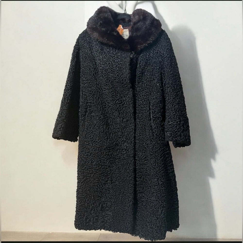 VINTAGE PERSIAN LAMB FUR COAT WOMENS BLACK ASTRakhan LAFLAMME FOURRURE - Picture 2 of 11